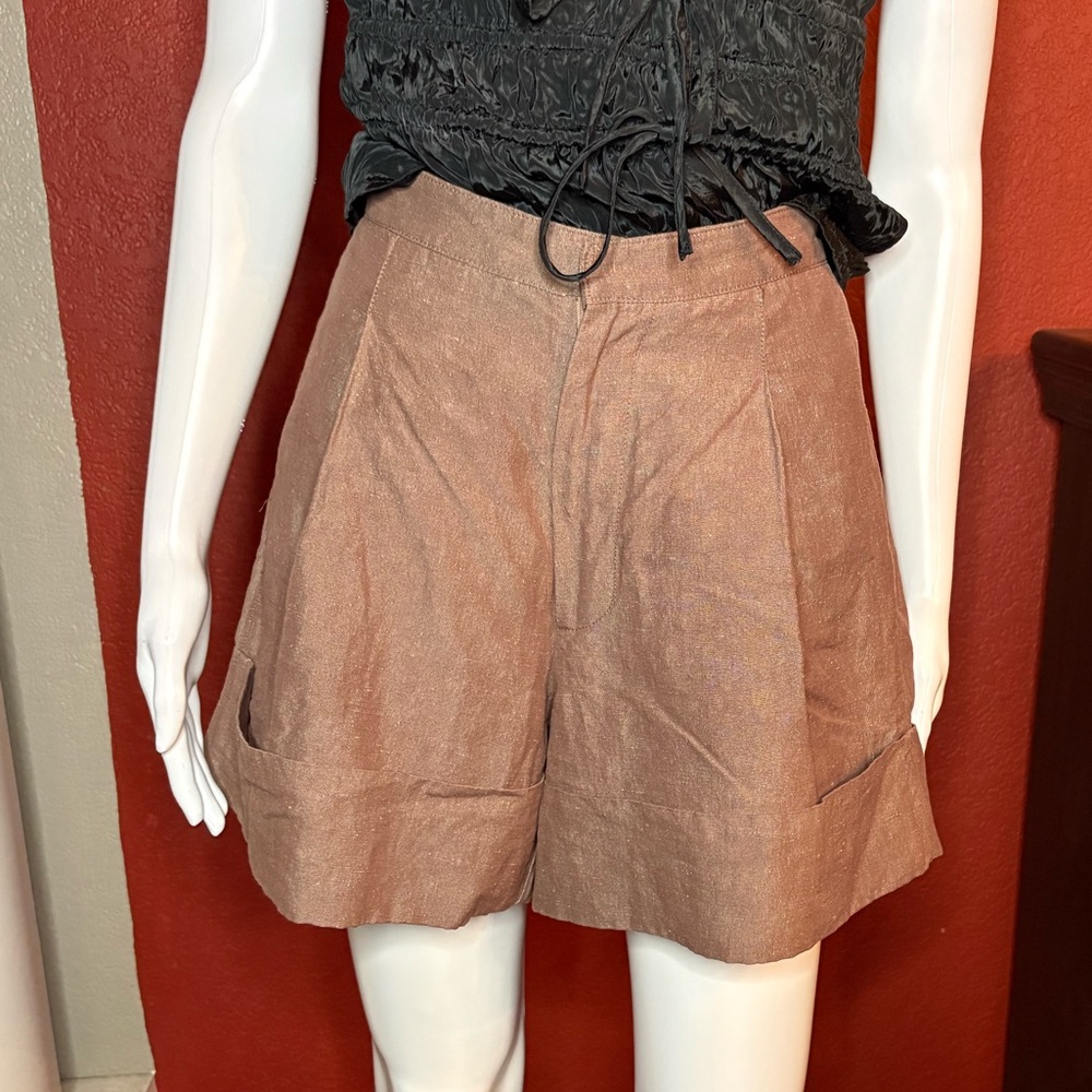 Rachel Comey Rust Brown Linen-Blend Bermuda Shorts